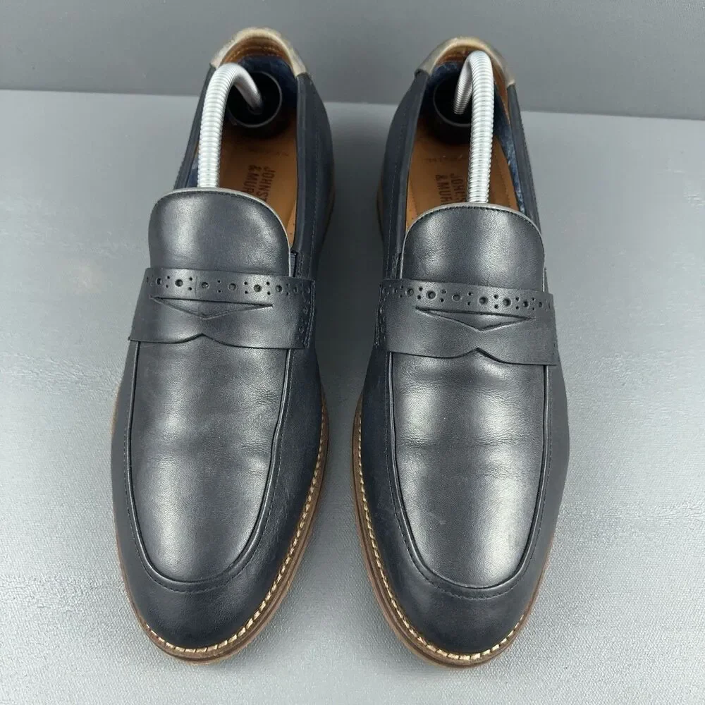 Johnston & Murphy Warner Penny Loafers Mens Sz 8.5 Navy Blue Sheepskin 20-5819